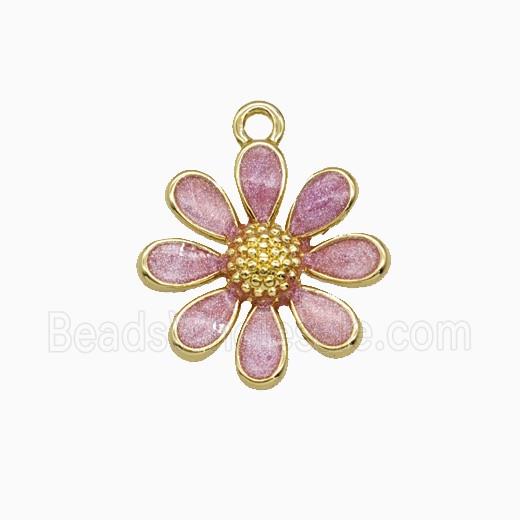 Copper Daisy Flower Pendant Lavender Painted Gold Plated