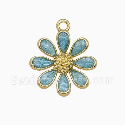 Copper Daisy Flower Pendant Teal Painted Gold Plated