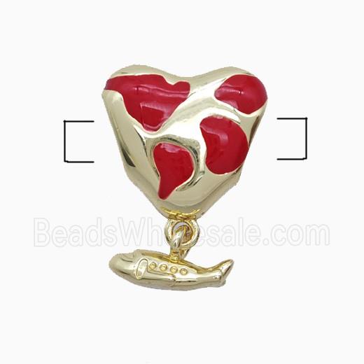 Copper Heart Beads Red Enamel Large Hole Fish Gold Plated