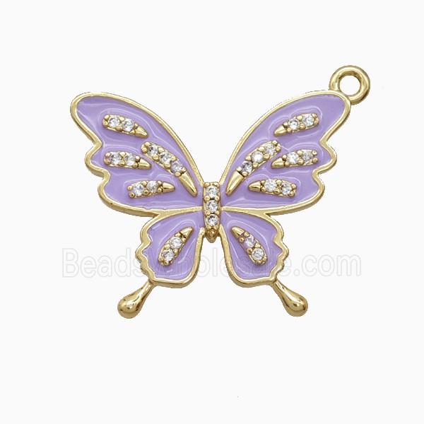 Copper Butterfly Pendant Pave Zirconia Lavender Enamel Gold Plated