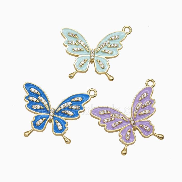 Copper Butterfly Pendant Pave Zirconia Enamel Gold Plated Mixed