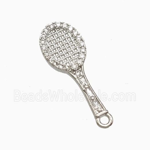 Copper Tennis Racket Pendant Pave Zirconia Sports Platinum Plated