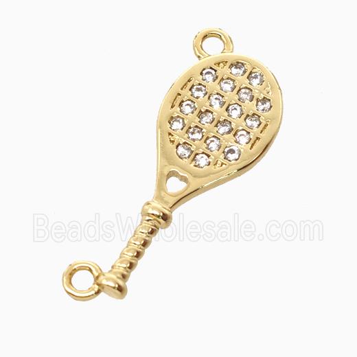 Copper Tennis Racket Pendant Pave Zirconia 2loops Sports Gold Plated