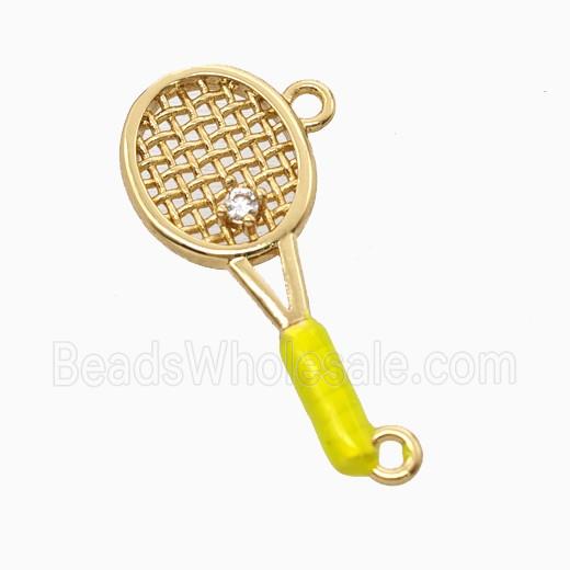 Copper Tennis Racket Pendant Pave Zirconia 2loops Sports Enamel Gold Plated