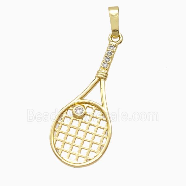 Copper Tennis Racket Pendant Pave Zirconia Sports Gold Plated