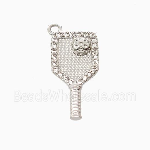 Copper Pickleball Paddle Pendant Pave Zirconia Sports Platinum Plated