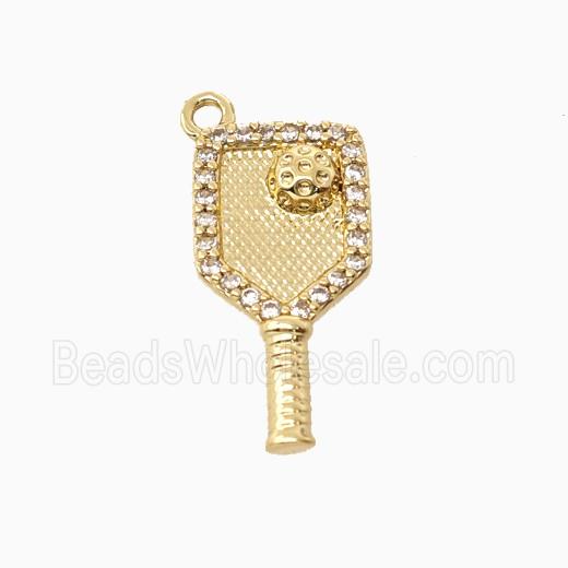Copper Pickleball Paddle Pendant Pave Zirconia Sports Gold Plated