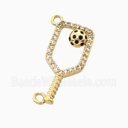 Copper Pickleball Paddle Pendant Pave Zirconia Sports 2loops Gold Plated