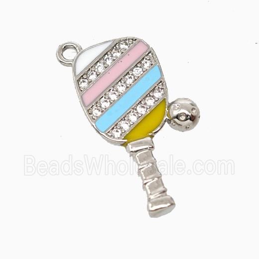Copper Pickleball Paddle Pendant Pave Zirconia Sports Enamel Platinum Plated