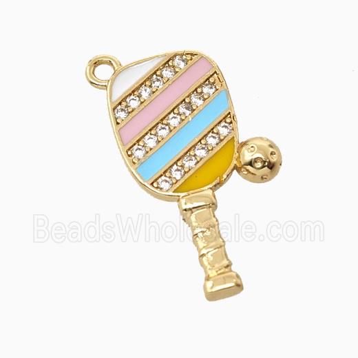 Copper Pickleball Paddle Pendant Pave Zirconia Sports Enamel Gold Plated