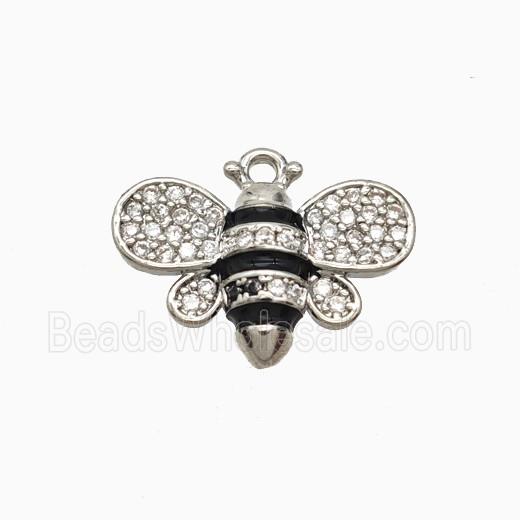 Copper Honeybee Pendant Pave Zirconia Black Enamel Platinum Plated