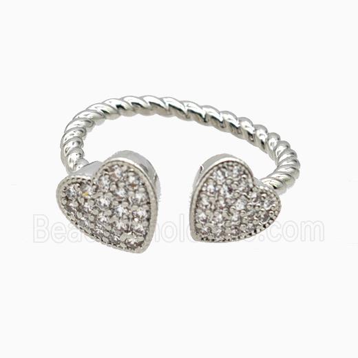 Copper Heart Rings Pave Zirconia Platinum Plated