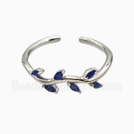 Copper Leaf Rings Pave Zirconia Platinum Plated