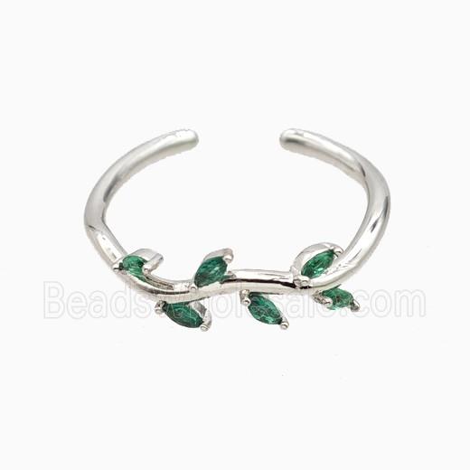 Copper Leaf Rings Pave Zirconia Platinum Plated