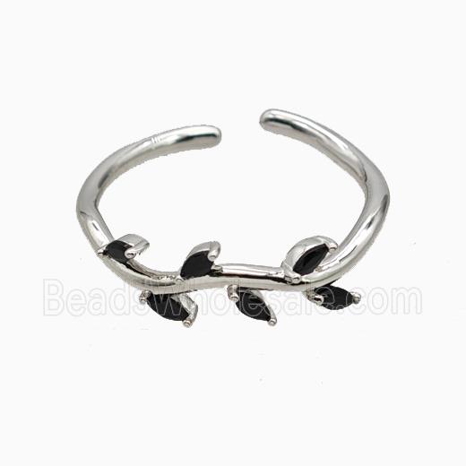 Copper Leaf Rings Pave Zirconia Platinum Plated