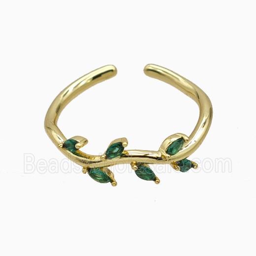 Copper Leaf Rings Pave Zirconia Gold Plated