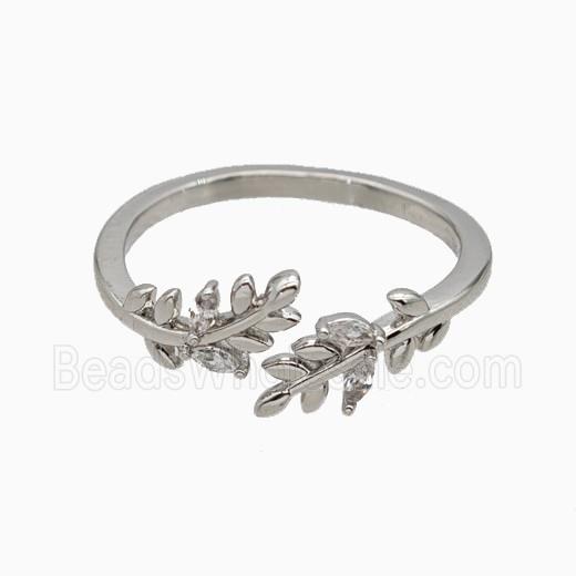 Copper Leaf Rings Pave Zirconia Platinum Plated