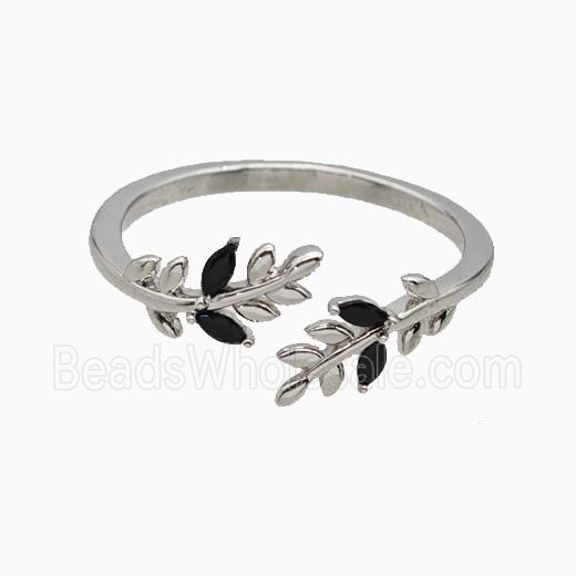 Copper Leaf Rings Pave Zirconia Platinum Plated