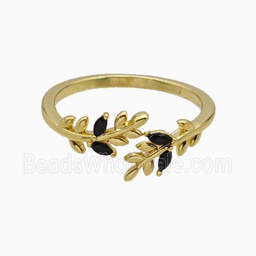 Copper Leaf Rings Pave Zirconia Gold Plated