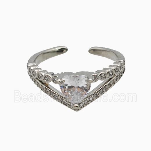 Copper Heart Rings Pave Zirconia Crystal Glass Platinum Plated