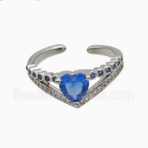 Copper Heart Rings Pave Zirconia Crystal Glass Platinum Plated