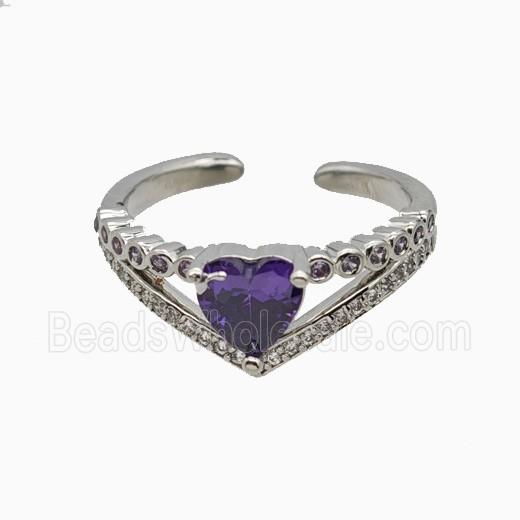 Copper Heart Rings Pave Zirconia Crystal Glass Platinum Plated