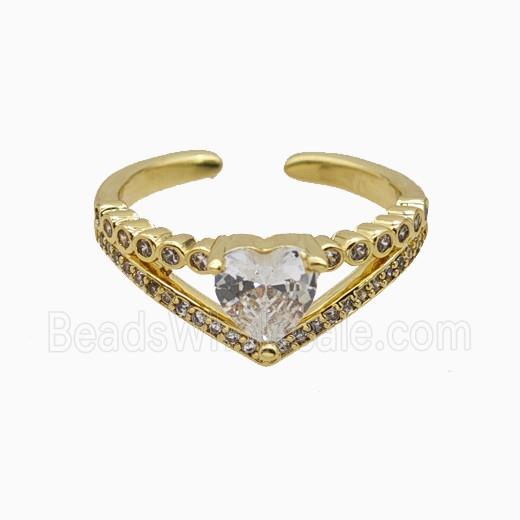 Copper Heart Rings Pave Zirconia Crystal Glass Gold Plated