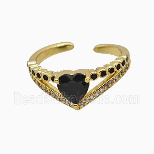 Copper Heart Rings Pave Zirconia Crystal Glass Gold Plated