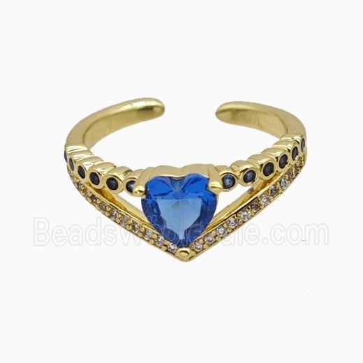 Copper Heart Rings Pave Zirconia Crystal Glass Gold Plated