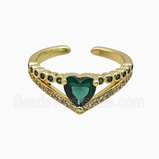 Copper Heart Rings Pave Zirconia Crystal Glass Gold Plated