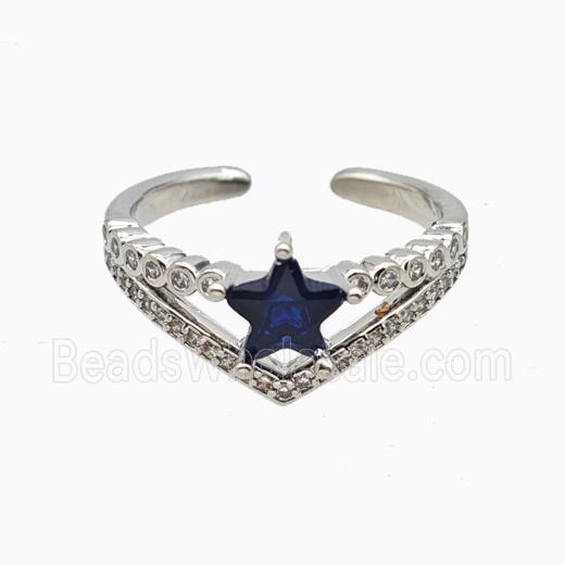 Copper Star Rings Pave Zirconia Crystal Glass Platinum Plated