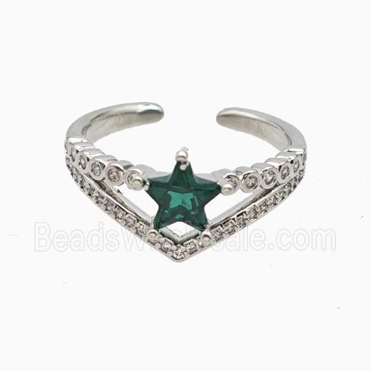 Copper Star Rings Pave Zirconia Crystal Glass Platinum Plated