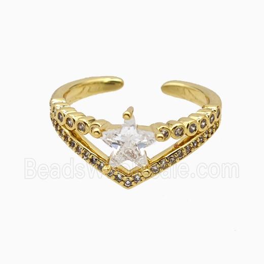 Copper Star Rings Pave Zirconia Crystal Glass Gold Plated