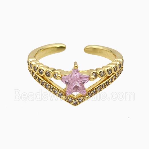 Copper Star Rings Pave Zirconia Crystal Glass Gold Plated