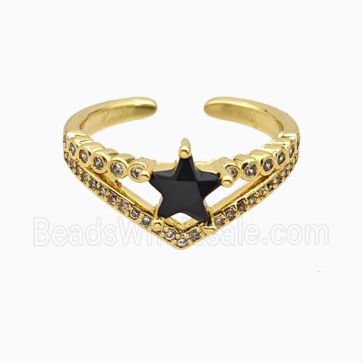 Copper Star Rings Pave Zirconia Crystal Glass Gold Plated
