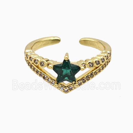 Copper Star Rings Pave Zirconia Crystal Glass Gold Plated