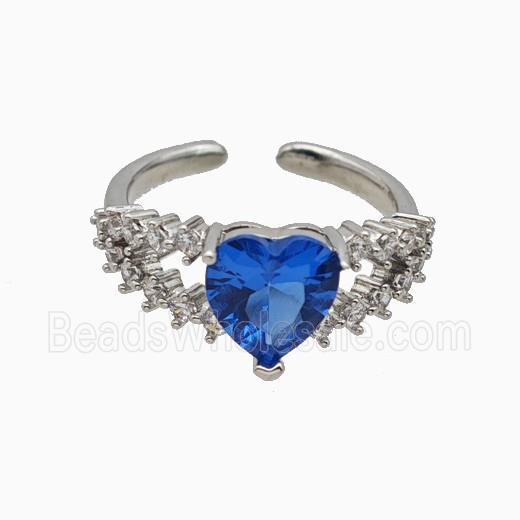 Copper Heart Rings Pave Zirconia Crystal Glass Platinum Plated