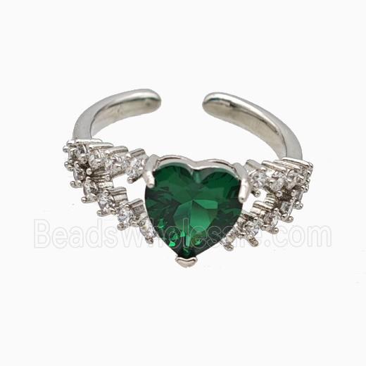 Copper Heart Rings Pave Zirconia Crystal Glass Platinum Plated