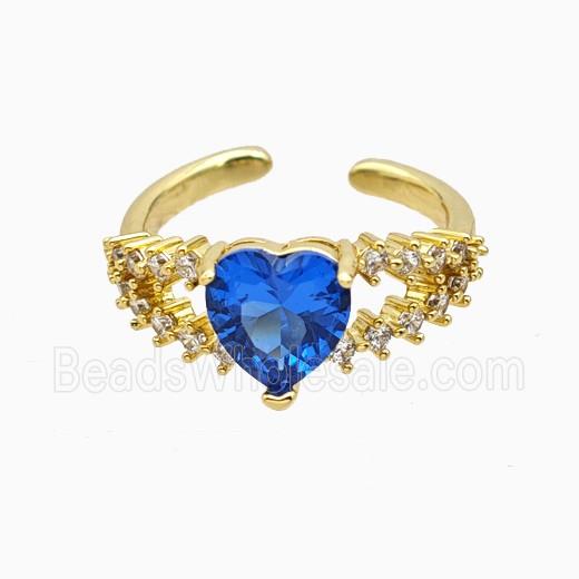 Copper Heart Rings Pave Zirconia Crystal Glass Gold Plated