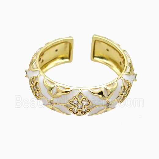 Copper Ring Pave Zirconia White Enamel Gold Plated