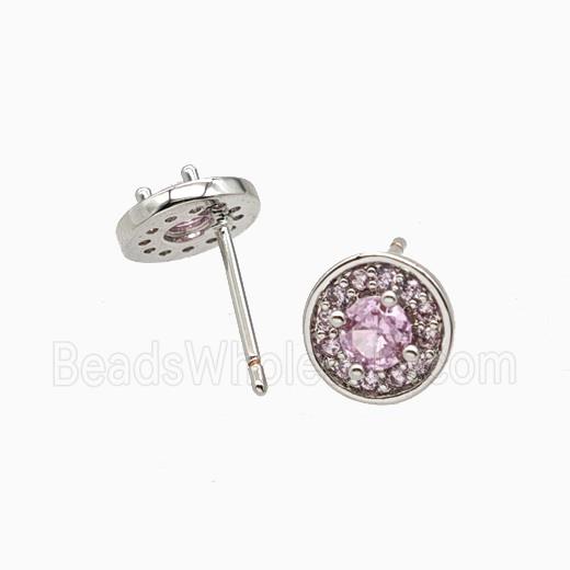 Copper Stud Earrings Pave Zirconia Crystal Glass Platinum Plated