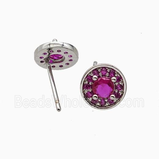 Copper Stud Earrings Pave Zirconia Crystal Glass Platinum Plated