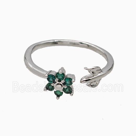 Copper Leaf Flower Rins Pave Zirconia Platinum Plated