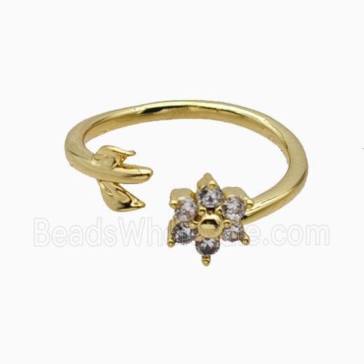 Copper Leaf Flower Rins Pave Zirconia Gold Plated