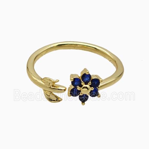 Copper Leaf Flower Rins Pave Zirconia Gold Plated