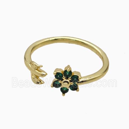 Copper Leaf Flower Rins Pave Zirconia Gold Plated