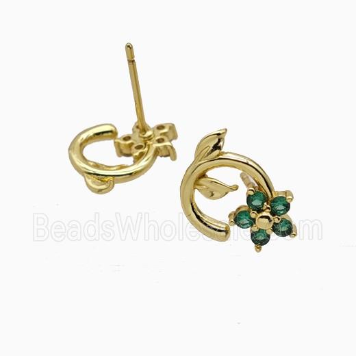 Copper Flower Stud Earrings Pave Zirconia Gold Plated