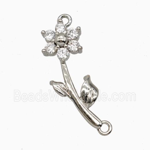 Copper Flower Pendant Pave Zirconia 2loops Platinum Plated