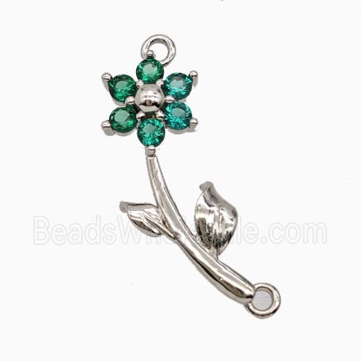 Copper Flower Pendant Pave Zirconia 2loops Platinum Plated