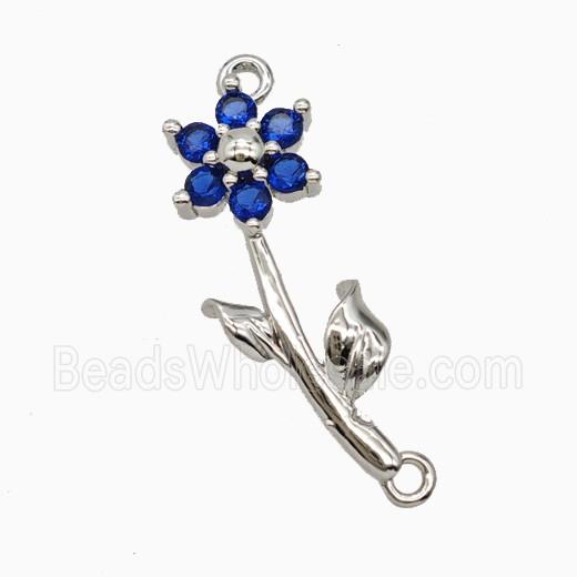Copper Flower Pendant Pave Zirconia 2loops Platinum Plated